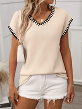 Contrast Trim V-Neck Knit Top OutfitFlow
